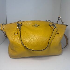 Coach Small Kelsey Satchel in Pebbled Yellow Leather with Crossbody Strap